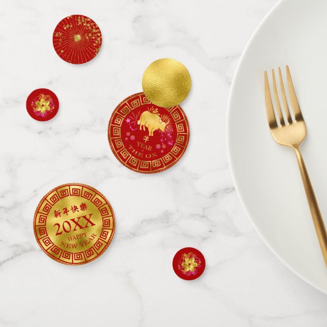 Confettis Nouvel An chinois Ox Red/Gold ID542 (Groupe)