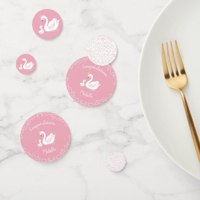 Confettis Oiseau Baby shower cygne avec thème Couronne rose (Groupe)