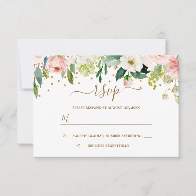 Confettis Or et Rose Floral RSVP (Devant)