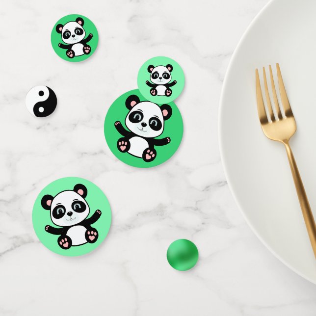 Confettis Ours de panda sur vert (Groupe)