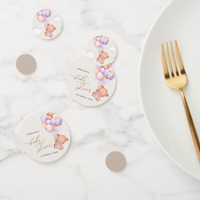 Confettis Ours, Ours mignon, Ballons pourpres, Baby shower (Groupe)