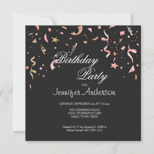 Confettis Pailletés Rose et Or sur Invitation Noir