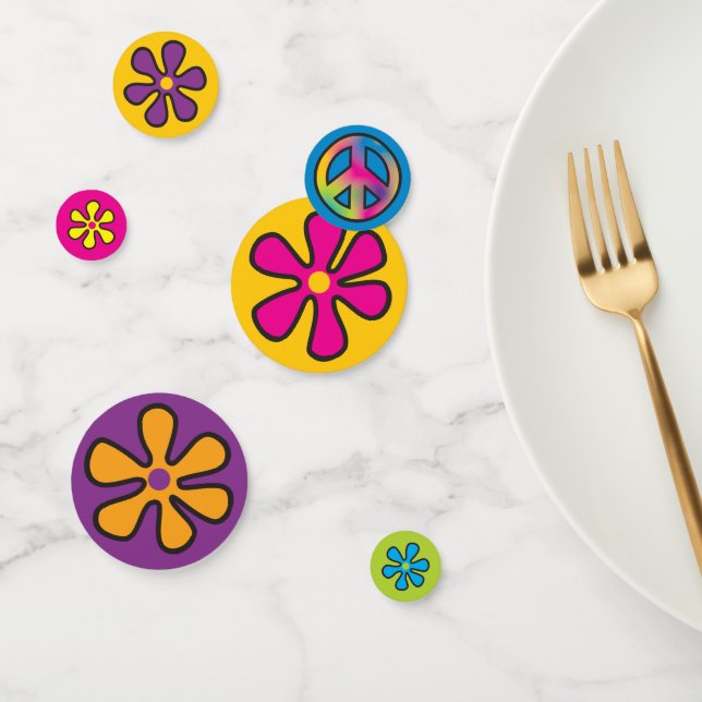 Confettis Paix hippie super et puissance des fleurs (Groupe)