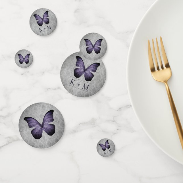 Confettis Papillon Vintage violet Mariage damassé (Groupe)