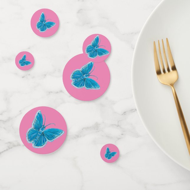 Confettis Papillons bleus Fluttant Motif rose (Groupe)