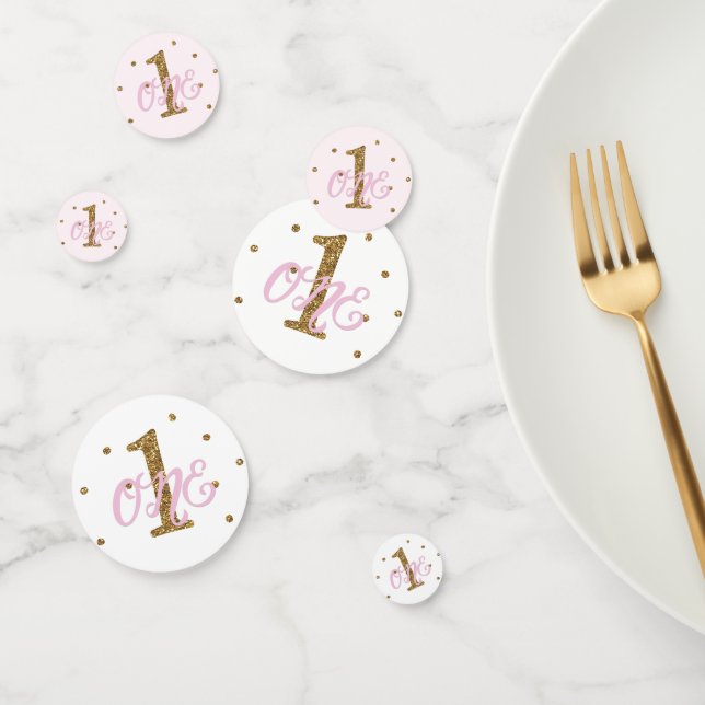Confettis Parties scintillant rose et or UN 1er anniversaire (Groupe)