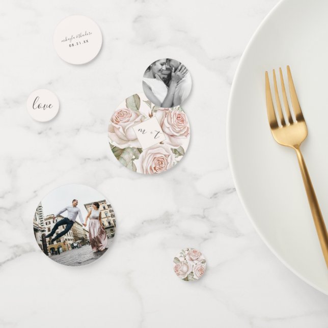 Confettis Peach Blush Roses Photo et nom Mariage (Groupe)