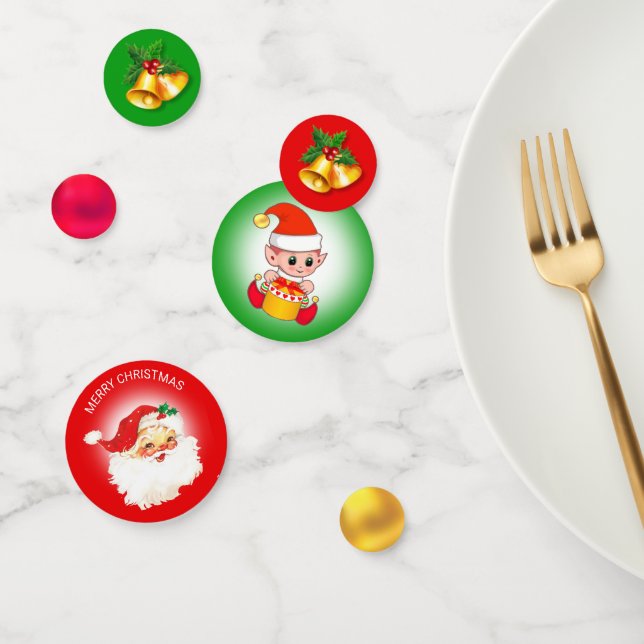 Confettis Père Noël, elfe de Noël & cloches (Groupe)