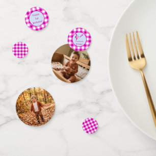 Confettis Photo de 1er anniversaire pour enfants Gingham ros