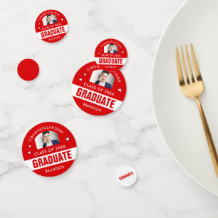 Confettis Photo de Graduation Rouge et Blanc sur mesure Conf
