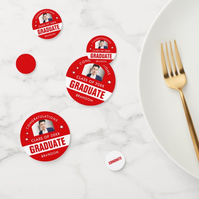 Confettis Photo de Graduation Rouge et Blanc sur mesure Conf (Groupe)