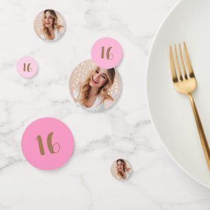 Confettis Photo personnalisée 16e anniversaire fille rose