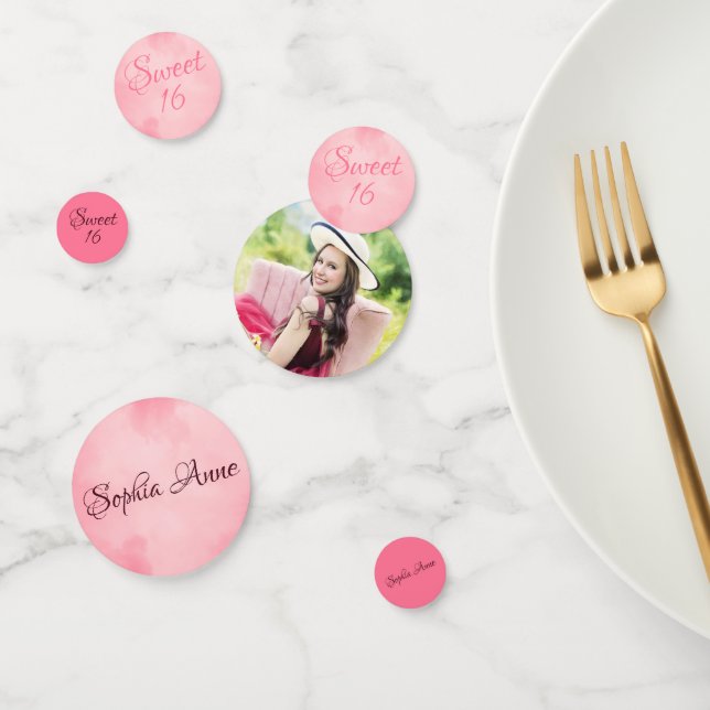 Confettis Photo personnalisée et rose doux 16 Anniversaire (Groupe)