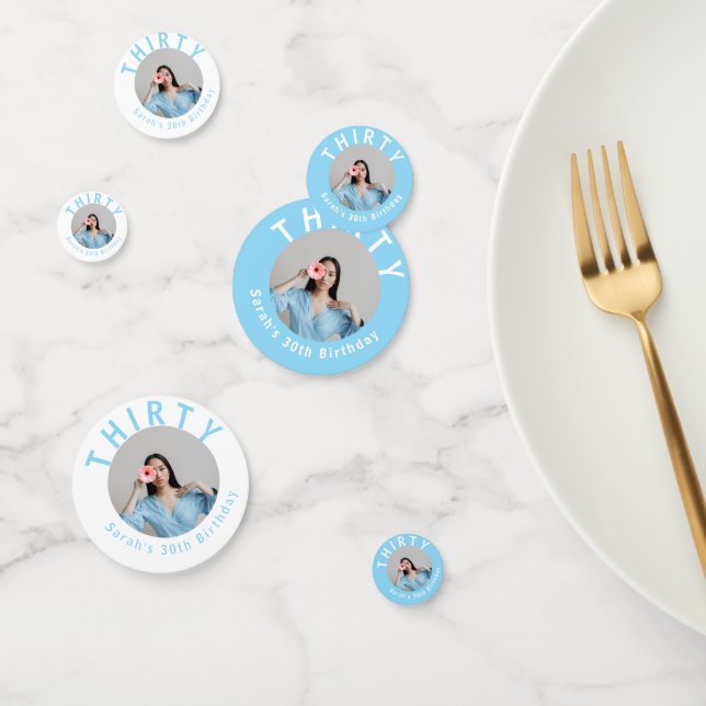 Confettis Photo personnalisée Sky Blue 30th Birthday Table C (Groupe)