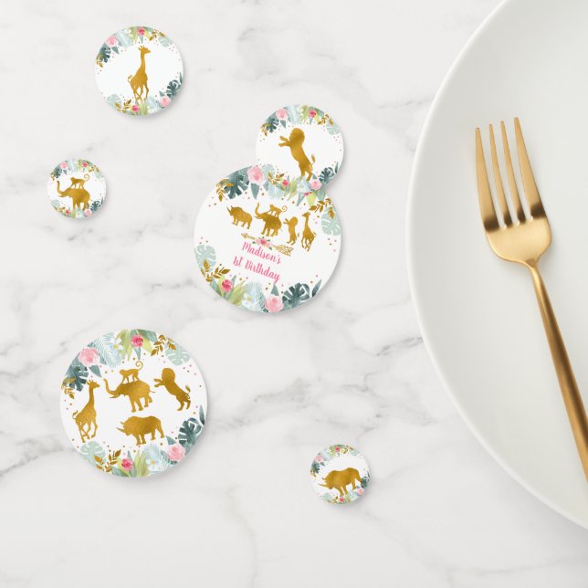 Confettis Pink Gold Safari Animal Green Anniversaire (Groupe)