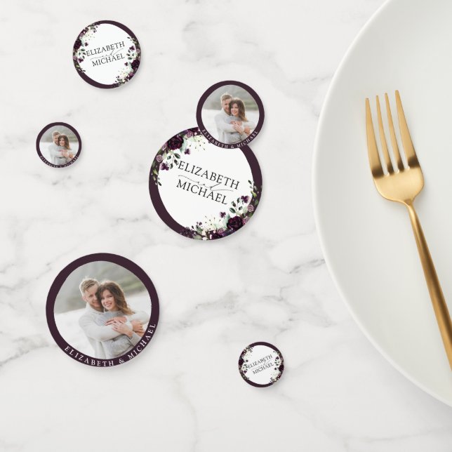 Confettis Plum violet mauve Floral Aquarelle Script Mariage (Groupe)