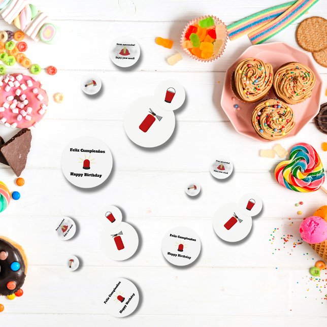 Confettis Pompier thème blanc Anniversaire Bilingue Garçon (firefighter theme white confetti, bilingual party for boys. Multilingual Project.)