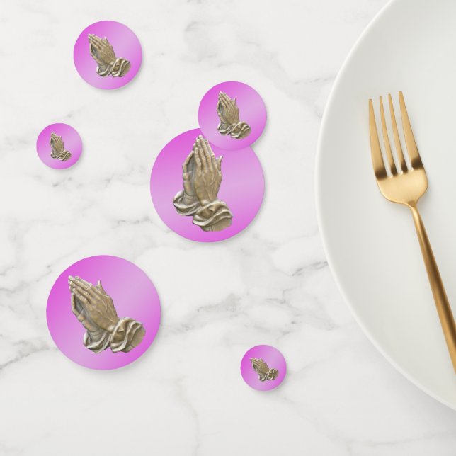 Confettis Prière mains baptême communion filles rose (Groupe)