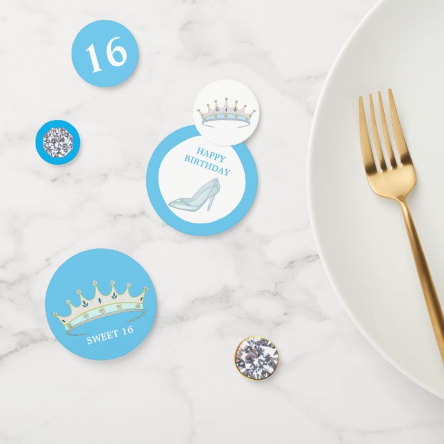 Confettis Princesse 16e anniversaire sur bleu turquoise & bl (Groupe)
