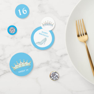 Confettis Princesse 16e anniversaire sur bleu turquoise et b