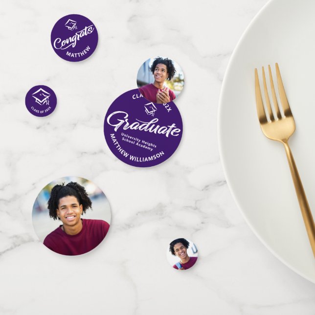 Confettis Purple Graduation 3 Photo Bold Script Casquette Mi (Groupe)