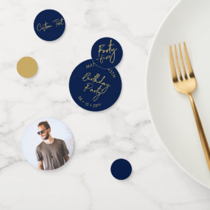 Confettis Quarante-cinq   Gold & Navy Blue 45th Birthday Par
