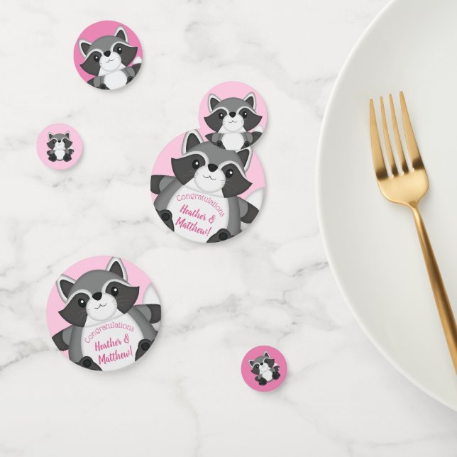 Confettis Raccoon Baby shower rose (Groupe)