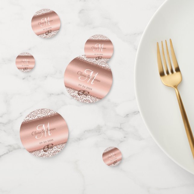 Confettis Rose Gold Monogram Parties scintillant Mariage élé (Groupe)