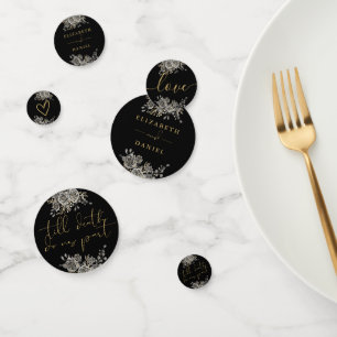 Confettis Rose Noir Et Or Floral Mariage gothique