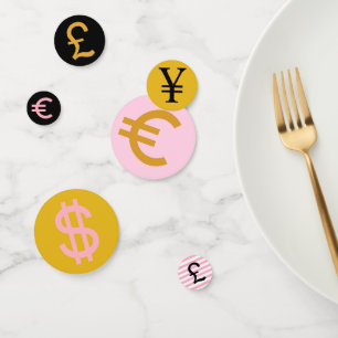 Confettis Rose, or et noir £, $ Euro & Yen symboles Party