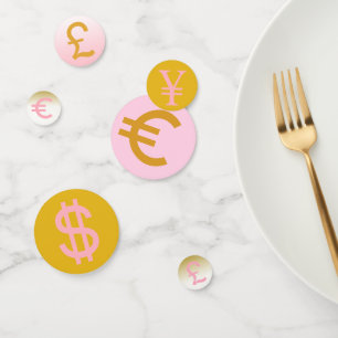 Confettis Rose, or et noir £, $ Euro & Yen symboles Party