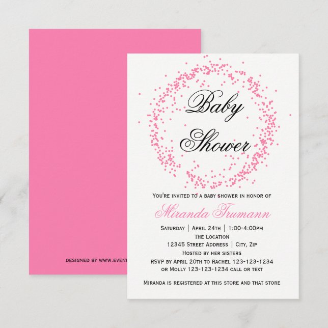 Confettis roses - invitation du baby shower 3x5 (Devant / Derrière)