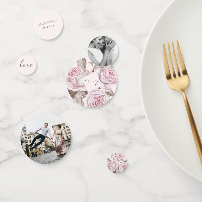 Confettis Roses rose pâle Photo et nom Mariage (Groupe)