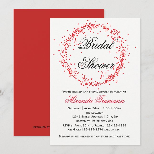 Confettis rouges - invitation de Fête de la mariée (Devant / Derrière)