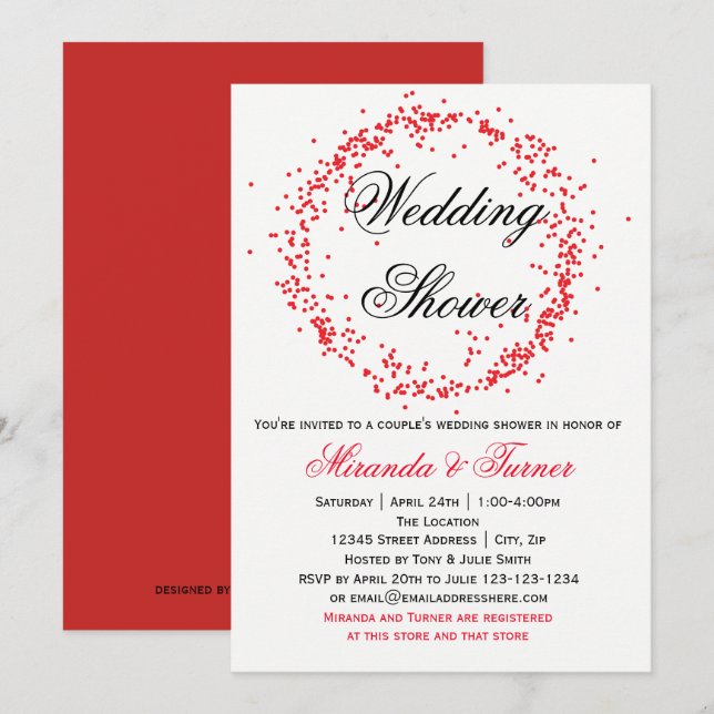 Confettis rouges - invitation du wedding shower du (Devant / Derrière)