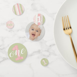 Confettis Sage rustique Vert & rose Floral 1er Anniversaire 