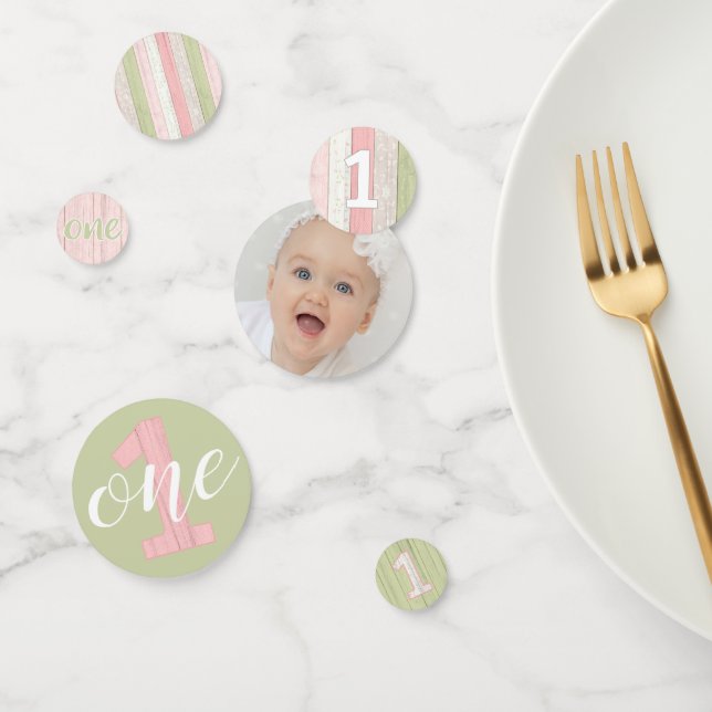 Confettis Sage rustique Vert & rose Floral 1er Anniversaire  (Groupe)