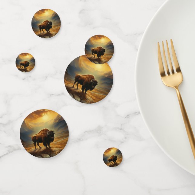 Confettis Silhouette du coucher de soleil de bison de buffle (Groupe)
