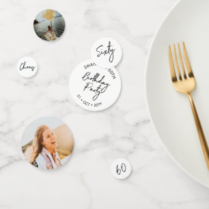 Confettis Soixante   Black & White Modern 60th Birthday Phot