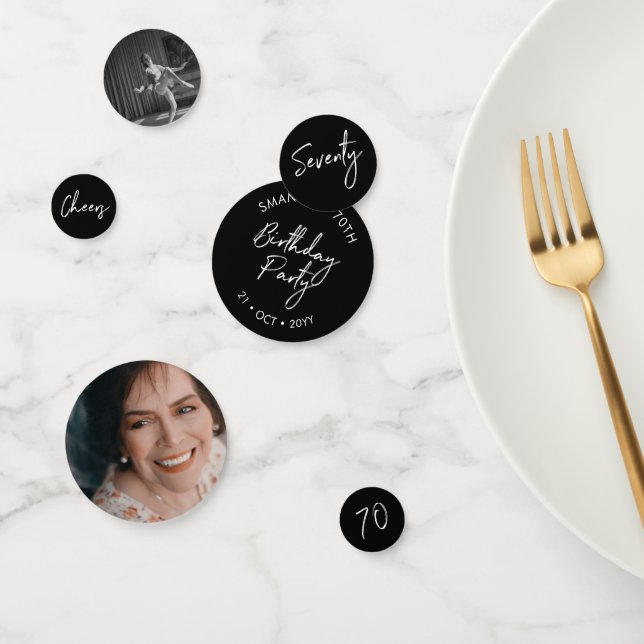 Confettis Soixante-Dix | Black & White Modern 70th Birthday  (Groupe)