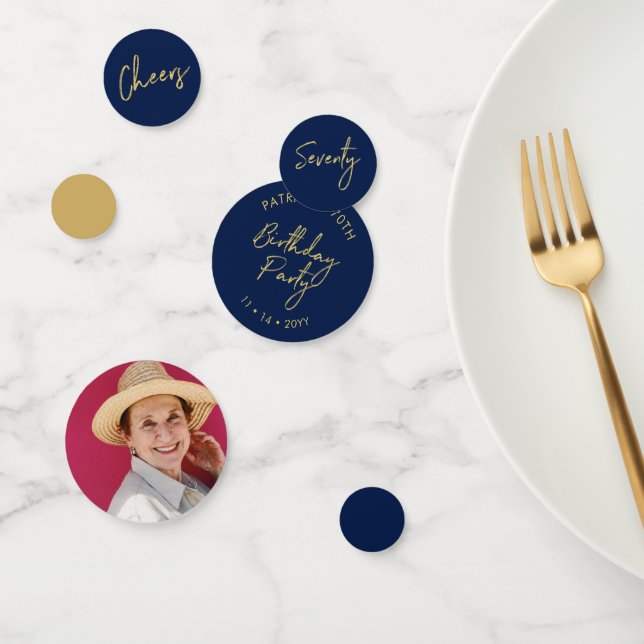 Confettis Soixante-Dix | Gold & Navy Modern 70th Birthday Pa (Groupe)