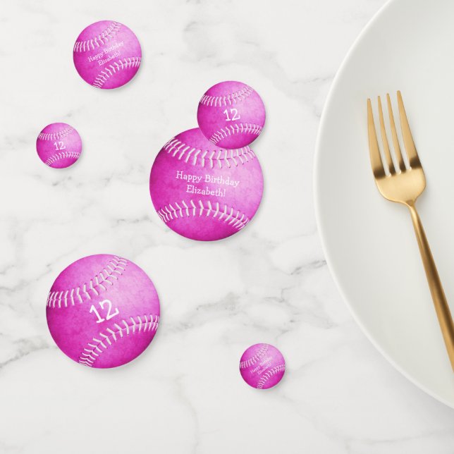 Confettis sport féminin amusant anniversaire hot rose softba (Groupe)