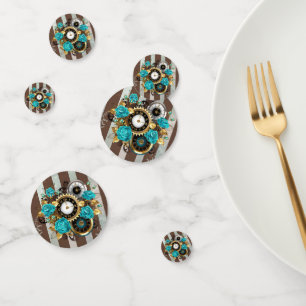 Confettis Steampunk Clock and Turquoise Roses on Striped