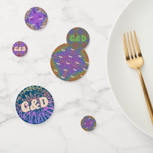 Confettis Subtle Rainbow Delicate Pastel Pattern & Initials (Groupe)