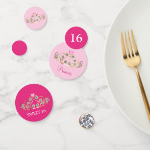 Confettis Sweet 16 Princess Crown sur Rose Gold