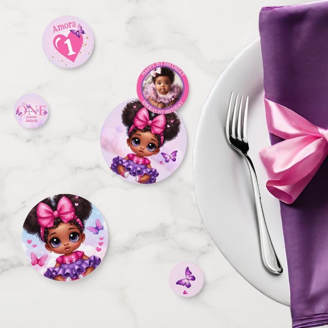 Confettis Sweet ONE Afro Puff bébé fille pourpre 1er anniver (Créateur téléchargé)