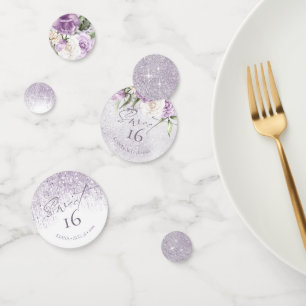 Confettis Sweet sixteen floral étincelantes Mauve ID912