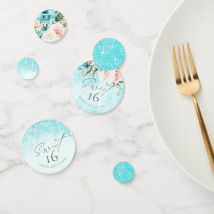 Confettis Sweet sixteen Floral Sparkles ID Turquoise912