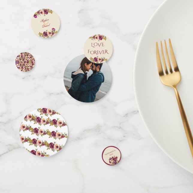 Confettis Table de Mariages floraux de Bourgogne et rose d'a (Groupe)