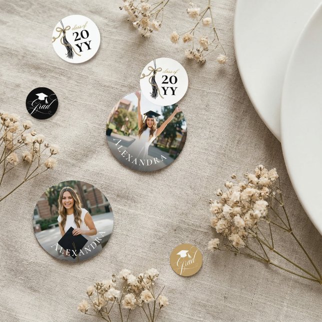 Confettis Tassel Gold Bow Graduation Party Custom Grad Photo (Tassel Gold Bow Graduation Party Custom Grad Photo Confetti)